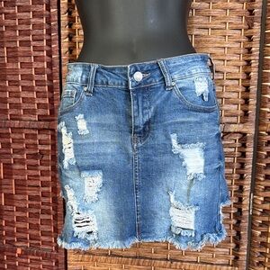Wax Jean Blue Distressed Mini Skirt - S